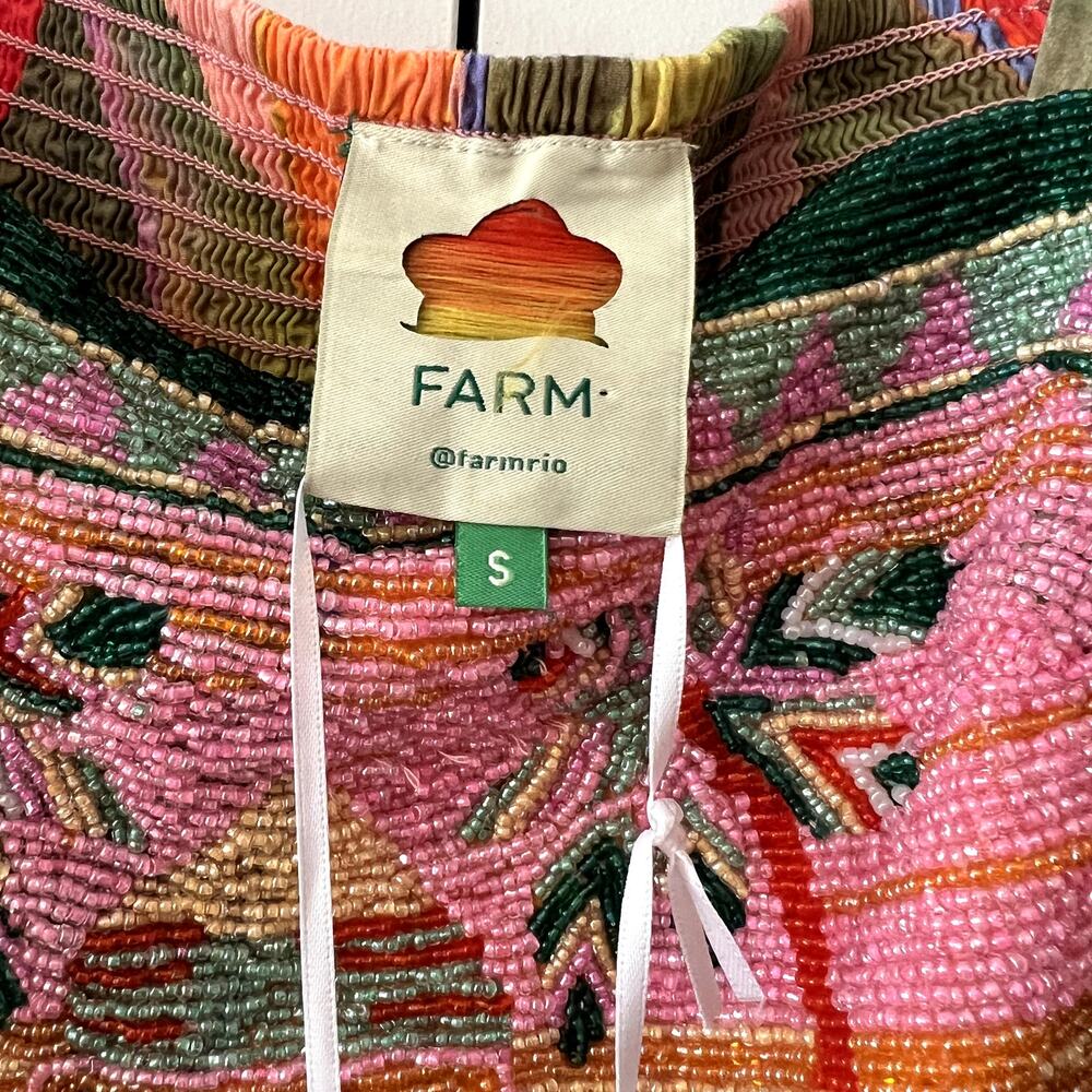 Farm Rio Pink Garden Embroidered Dress Size S pink green C8 - Picture 5 of 7
